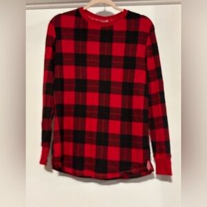 stars above Red and Black Buffalo Plaid Long Sleeve Pajama Top